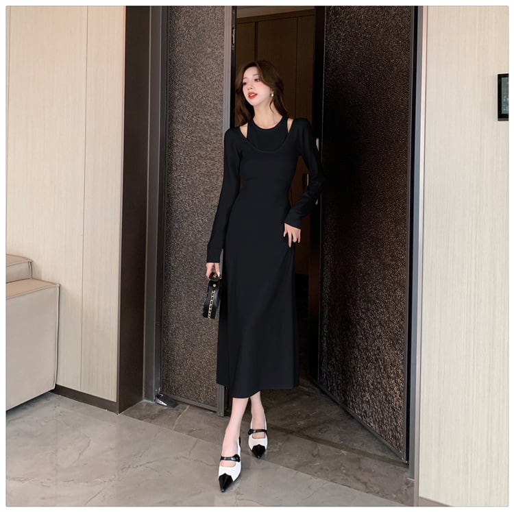 【dress】輝いて超人気 ! 切り替えニットワンピース　M17585