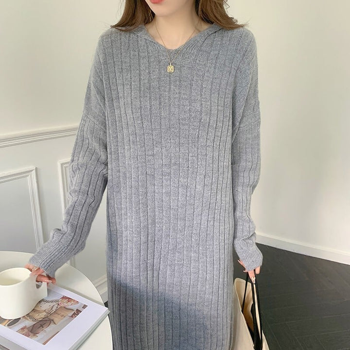 【dress】韓国系シンプルフード付きニットワンピース　M17494