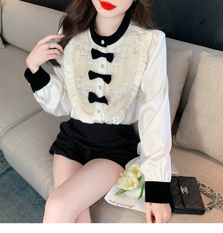【tops】リボン付きシャツトップス　M25721