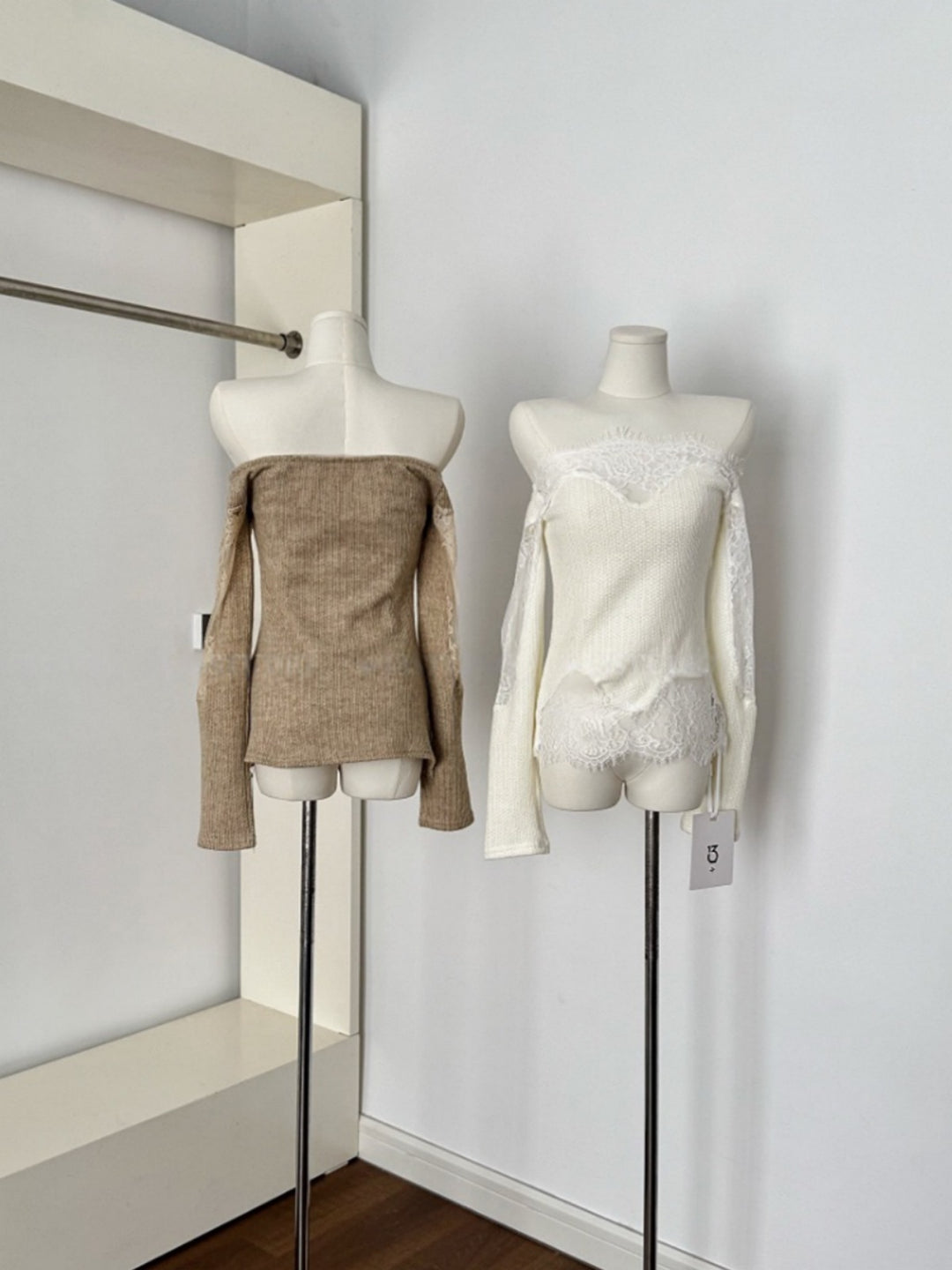 【tops】レースドッキングオフショルダーニットトップス Q9320