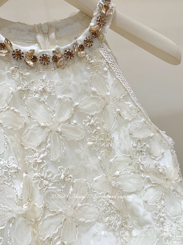 【dress】ノースリーブレースドッキングロングワンピース Q8685