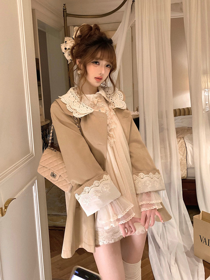 【outer】レースドッキングピーターパンカラーコート Q9276