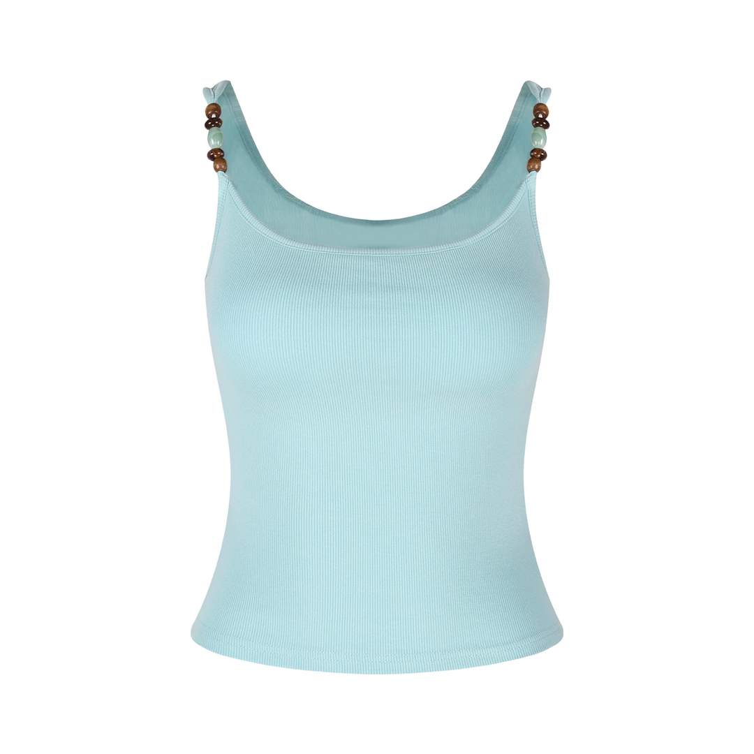 【tops】胸パット付きビーズショルダーキャミソール Q8573
