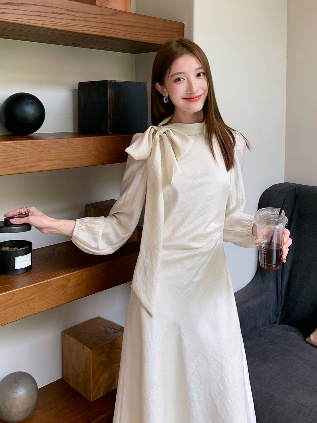 【dress】リボン付きロングワンピース Q8961