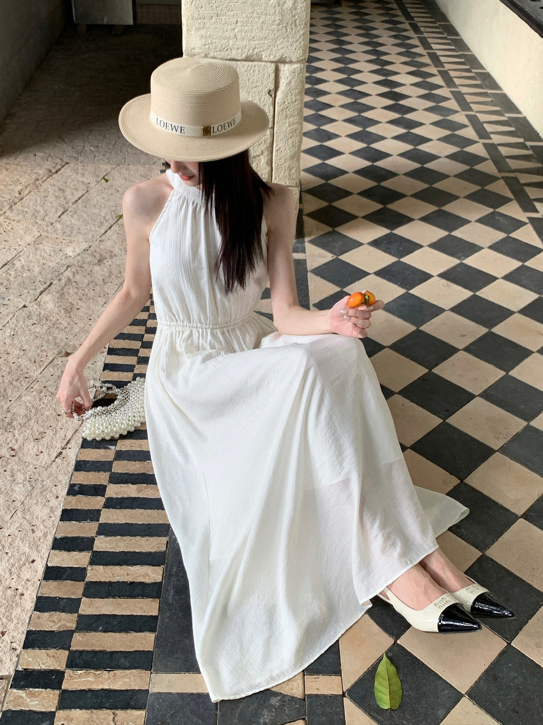 【dress】ノースリーブバックリボンロングワンピース Q8650