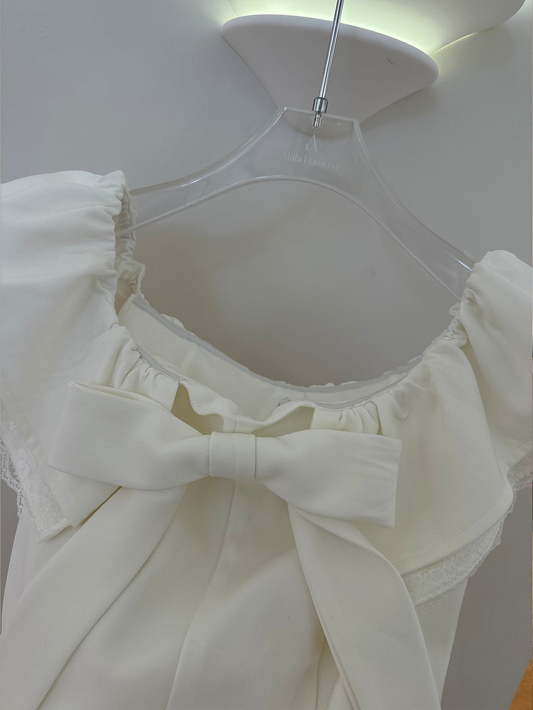 【dress】リボン付きレースドッキングミニワンピース Q8692