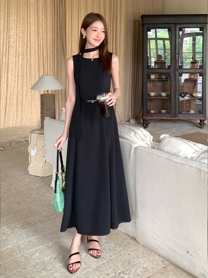 【dress】ベルト付きノースリーブロングワンピース Q8981