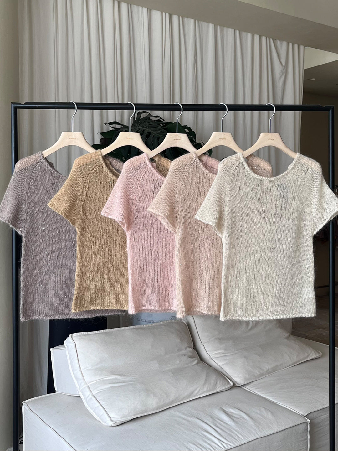 【tops】バックリボン半袖ニットトップス Q8979