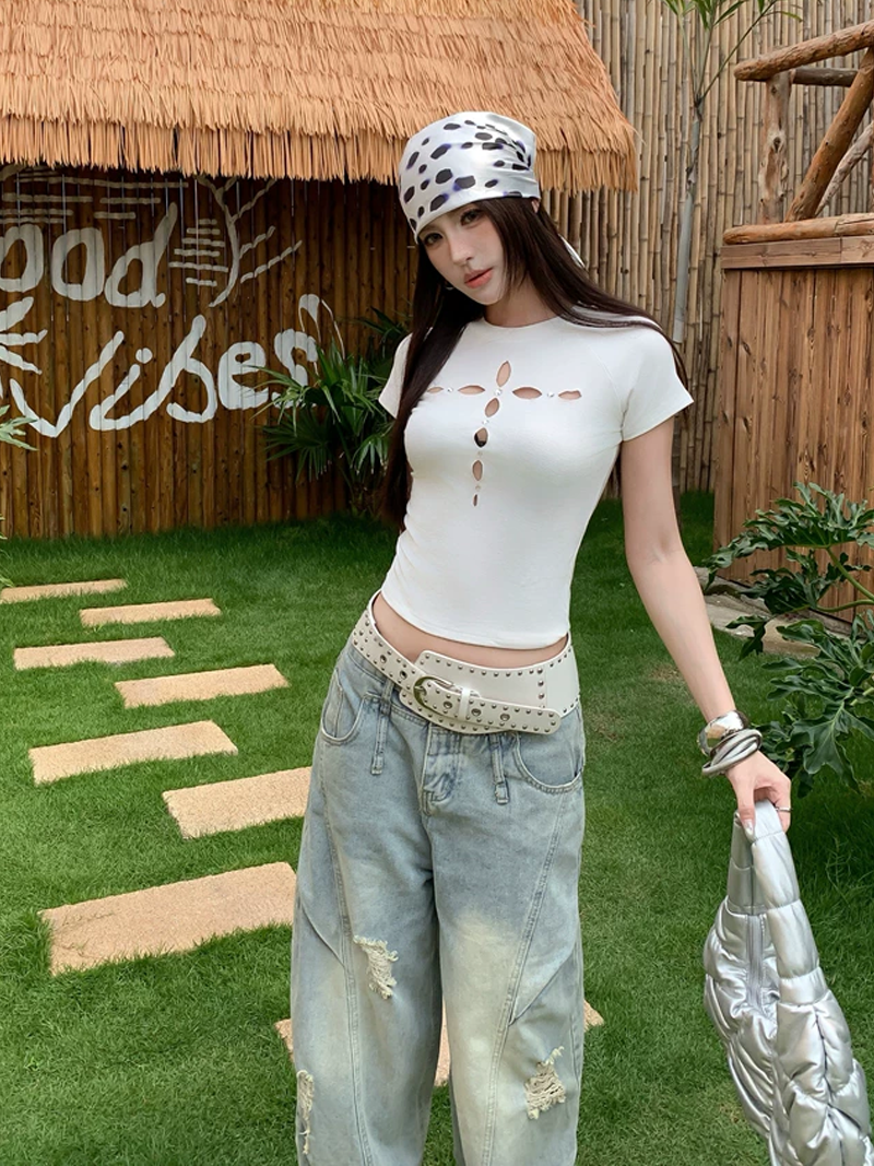 【tops】フロントカット半袖トップス Q8571