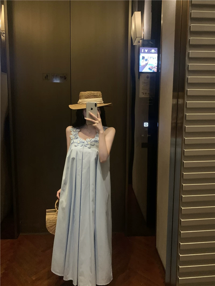 【dress】立体感フラワーロングキャミワンピース Q8570