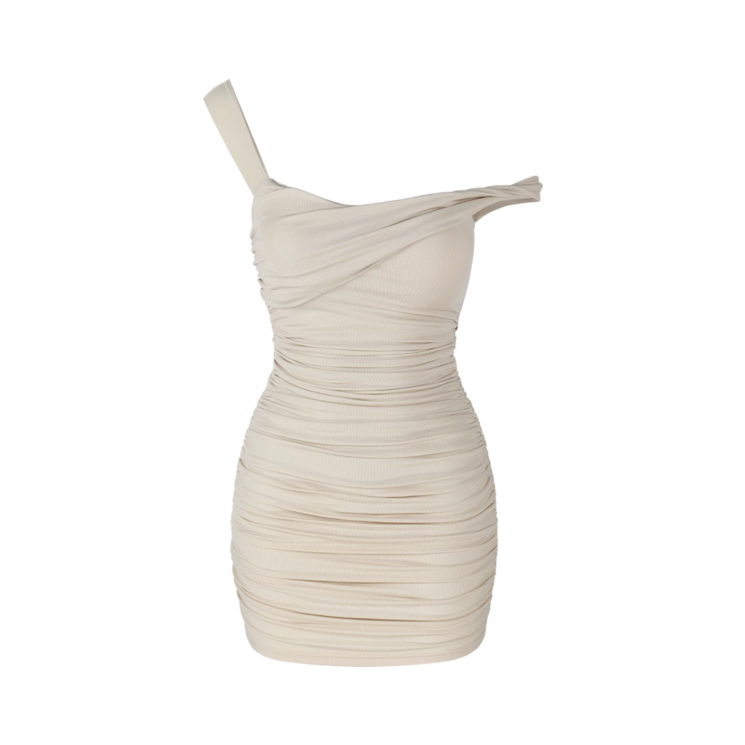 【dress】ワンショルダーギャザータイトワンピース Q8607