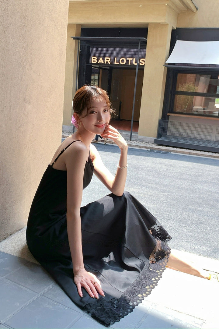 【dress】レースドッキングロングキャミワンピース Q8680