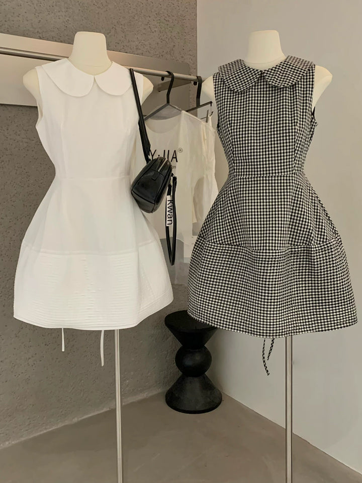 【dress】ピーターパンカラーノースリーブAラインワンピース Q8828