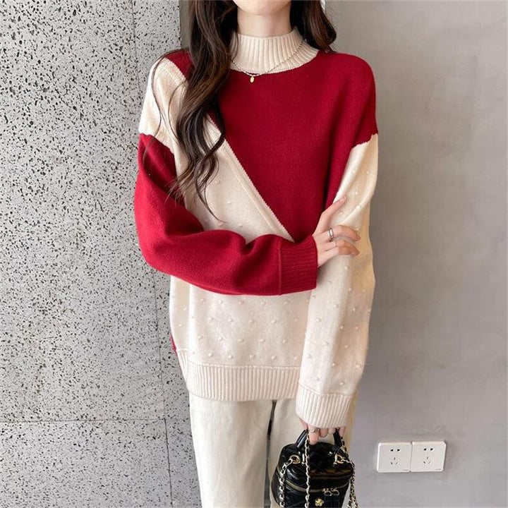 【tops】配色ニットセーター　M18699
