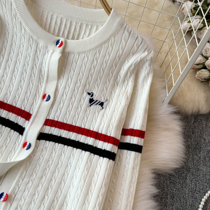 【set】犬刺繍ニットカーディガン×プリーツスカートセット　N2734