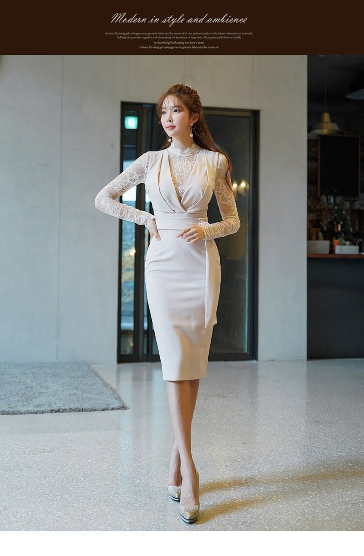 【dress】レース切り替えデートワンピース韓国系着心地良い　M17157