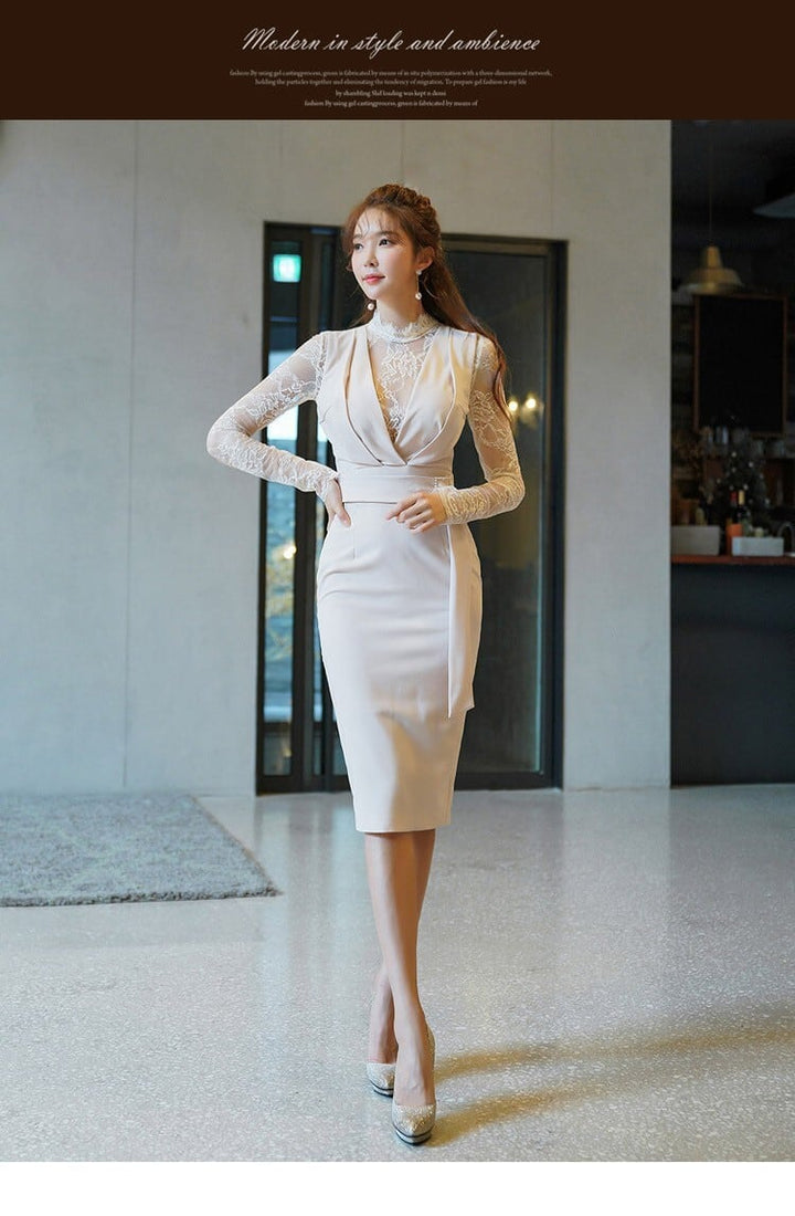 【dress】レース切り替えデートワンピース韓国系着心地良い　M17157