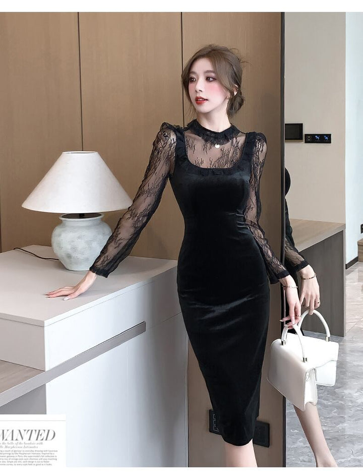 【dress】レースドッキングワンピース　M18487