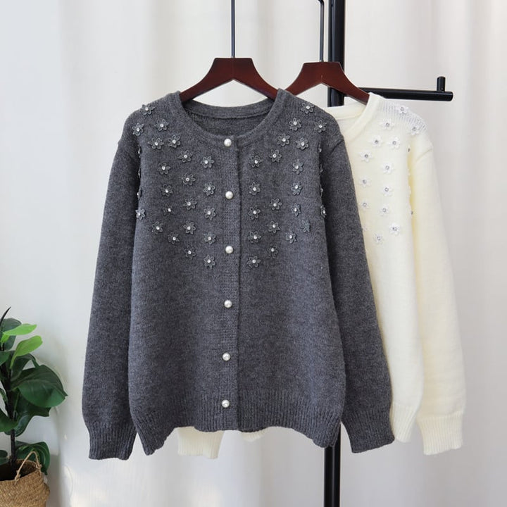 【outer】立体フラワービジューニットカーデ　M28539