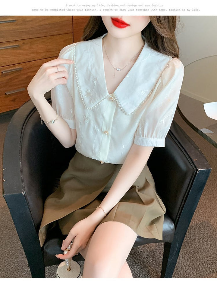 【tops】大人らしい スウィートレースシャツトップス　M17037