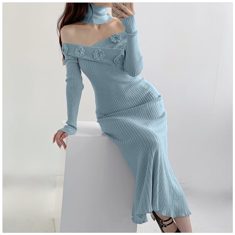 【dress】ボートネックニットワンピース　M18127