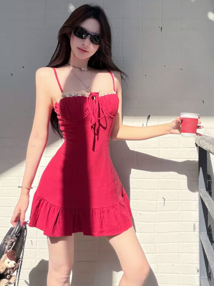 【dress】レースドッキングミニキャミワンピース Q8640