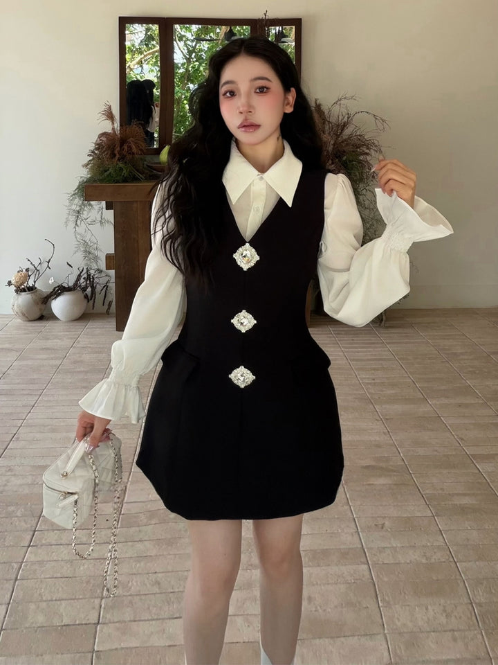 【dress】ラインストーン付きベストワンピース Q9087
