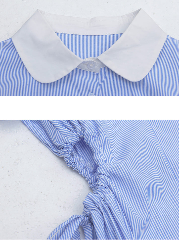 【dress】ピーターパンカラー腰カットロングワンピース Q8803