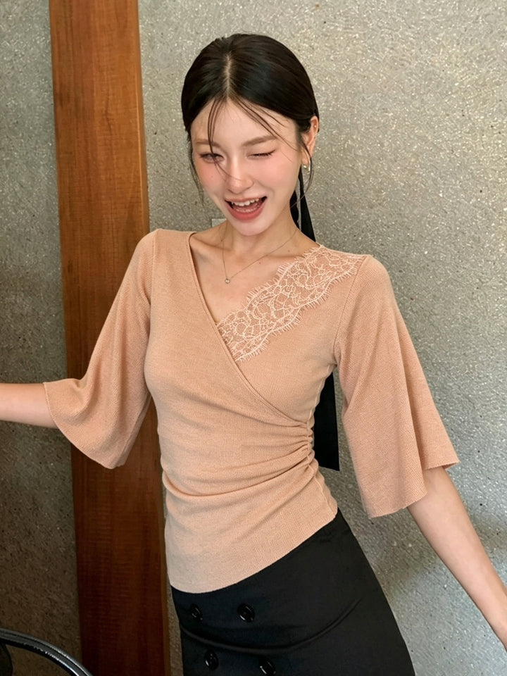 【tops】レースドッキングニットトップス Q9060