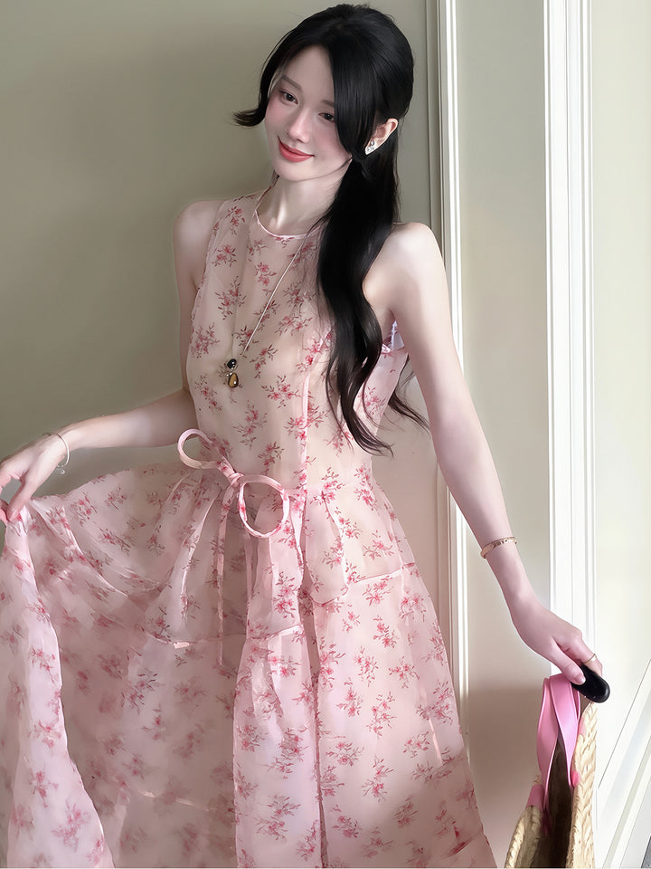 【dress】ノースリーブフラワー柄ワンピース Q8707