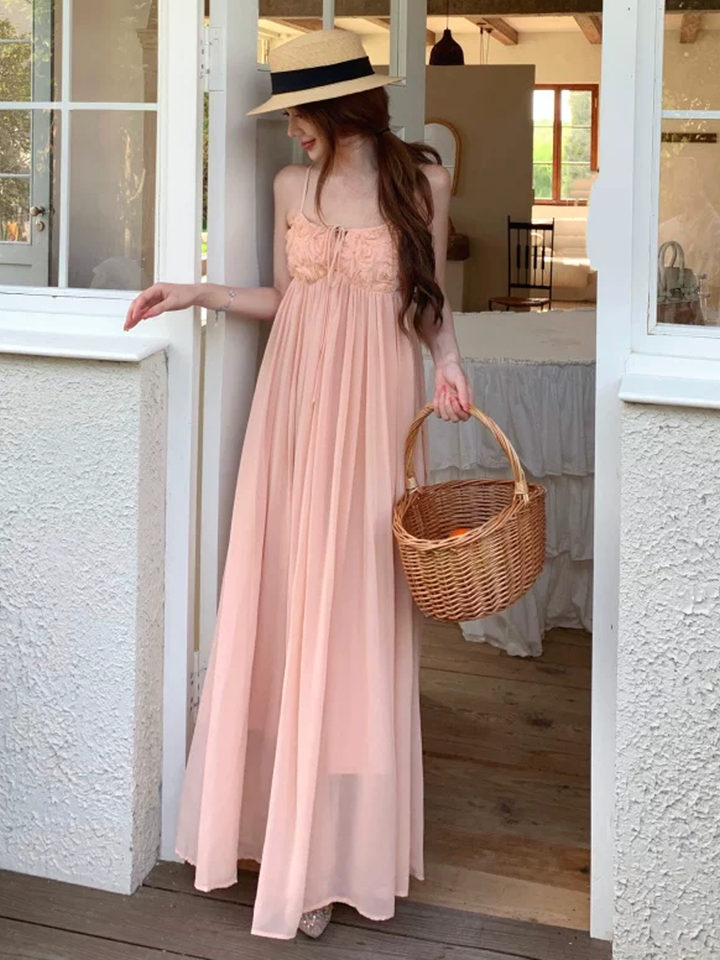 【dress】立体感バラロングキャミワンピース Q8559