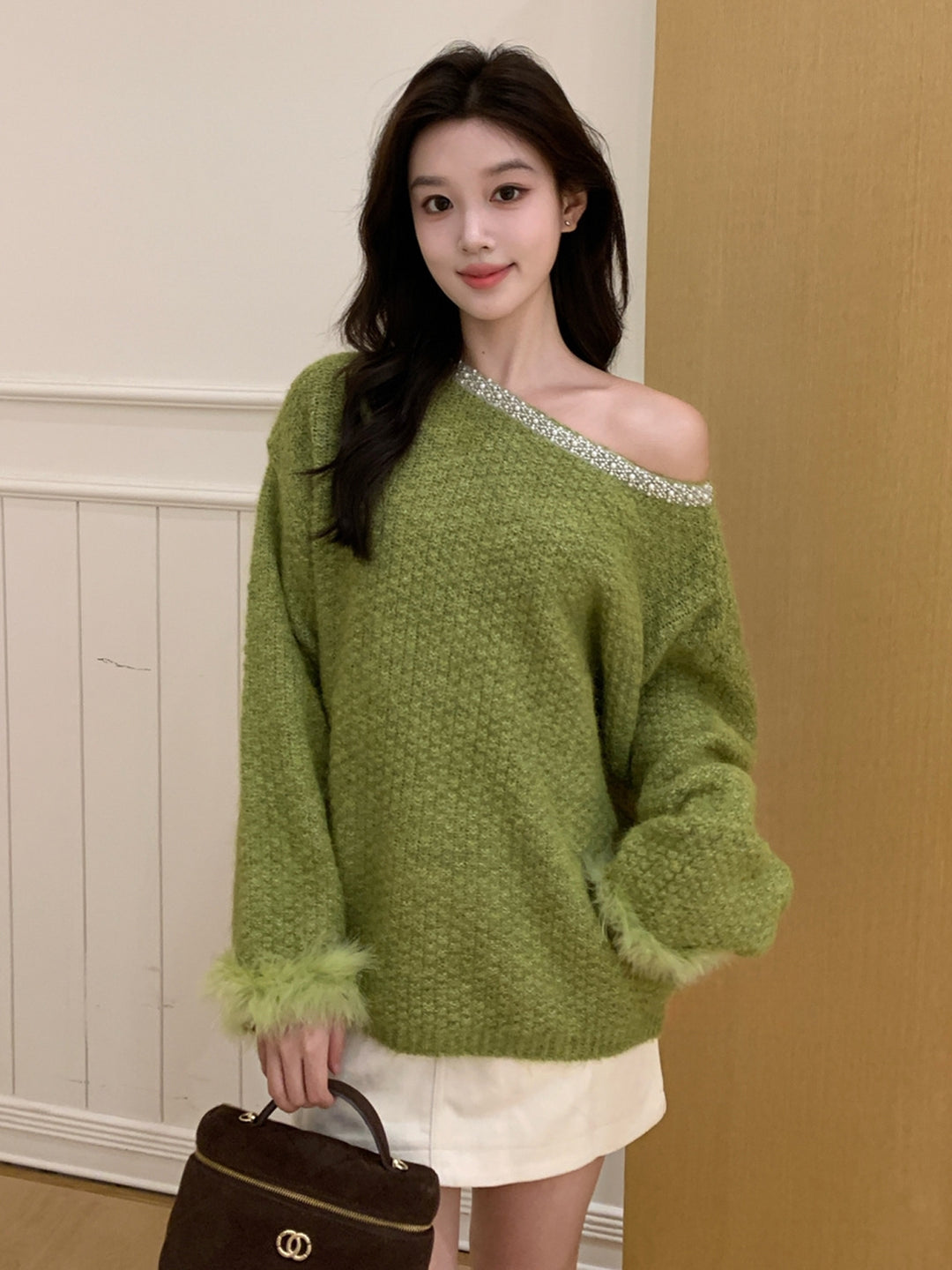 【tops】パール付きニットトップス Q9242
