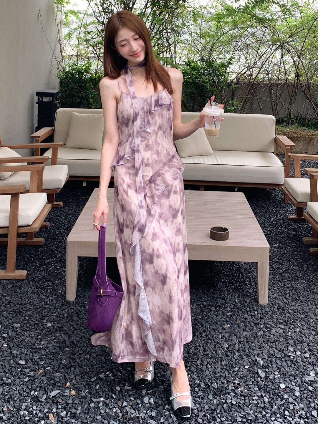 【dress】スカーフ付きロングキャミワンピース Q8999