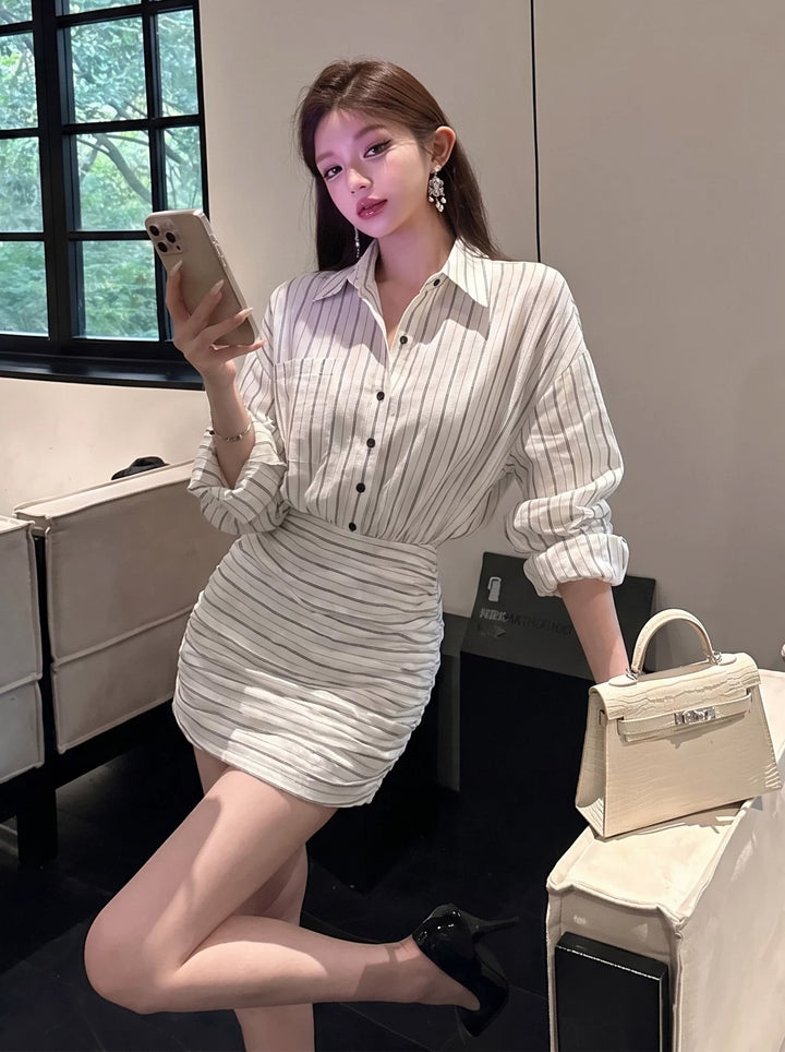 【dress】ストライプ柄シャツワンピース Q8645