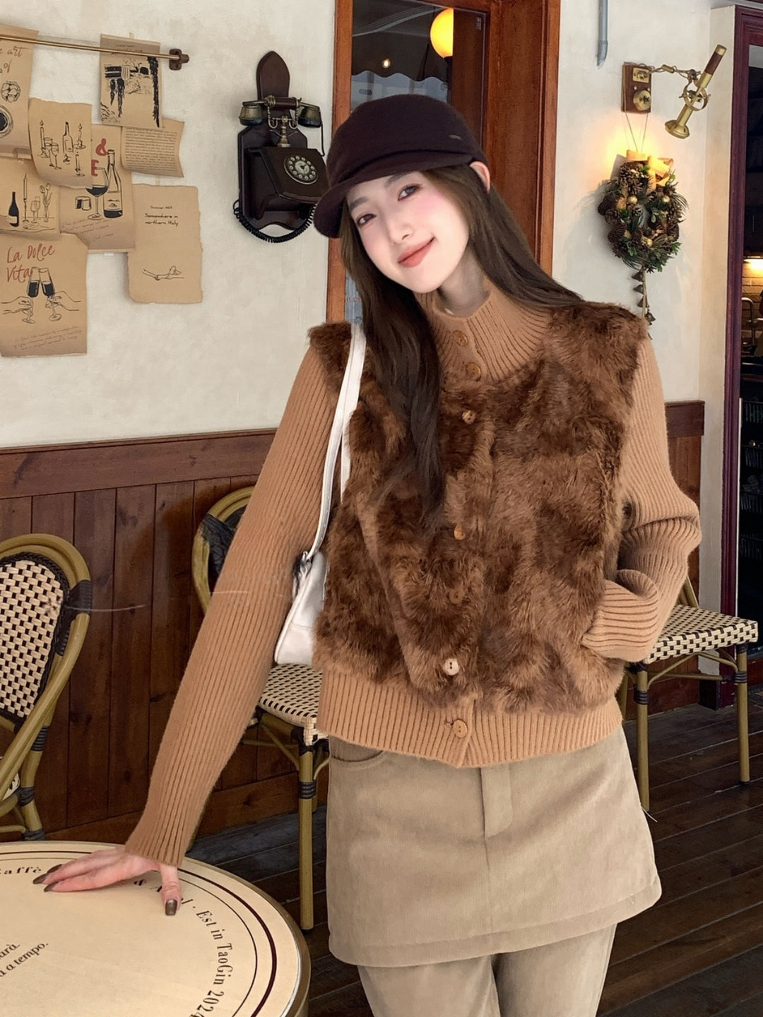 【outer】ファードッキングニットカーディガン Q9268