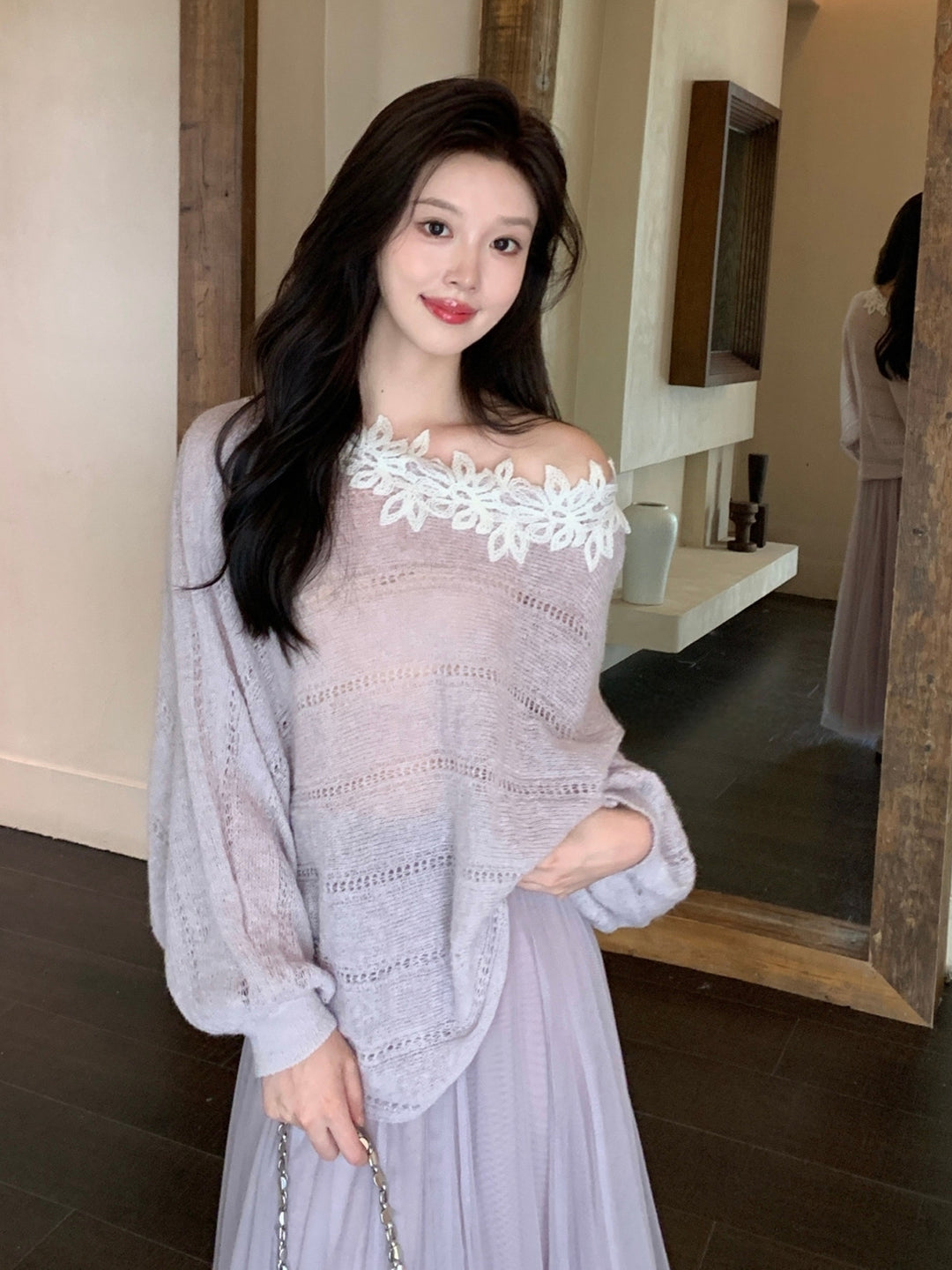 【tops】レースドッキングニットトップス Q8973