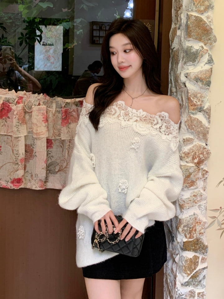 【tops】レースドッキングニットトップス Q9258