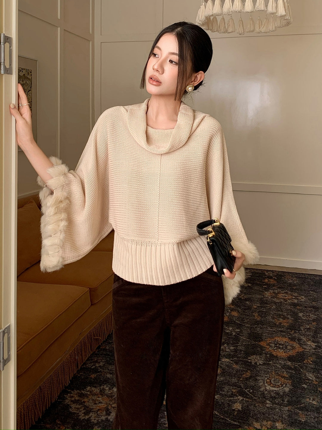 【tops】ファードッキングニットトップス Q9236