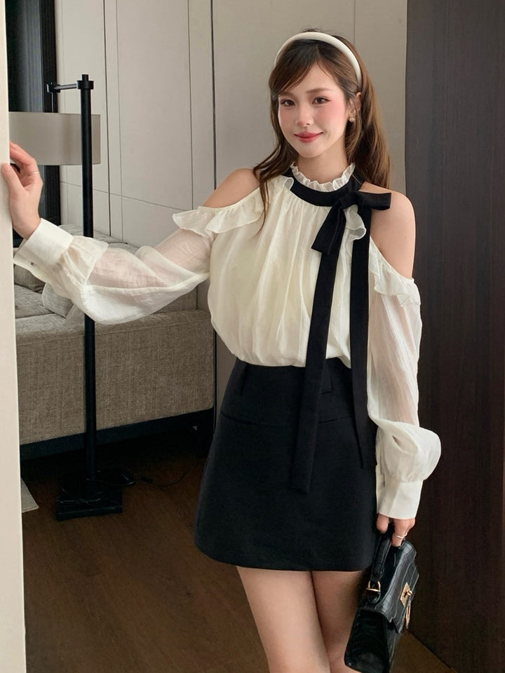 【tops】リボン付きオフショルダートップス Q8939
