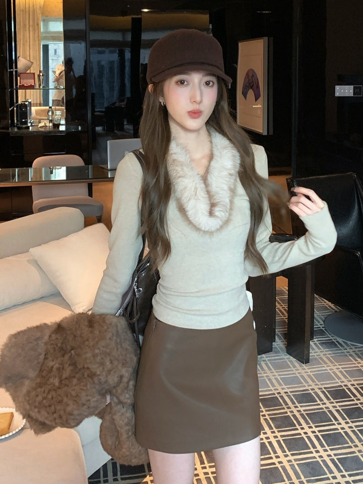 【tops】ファードッキングニットトップス Q9270