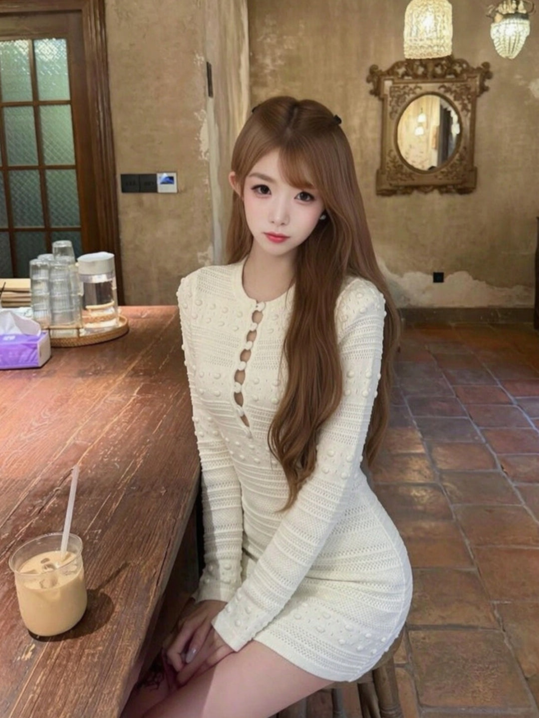 【dress】透かしニットワンピース Q9294