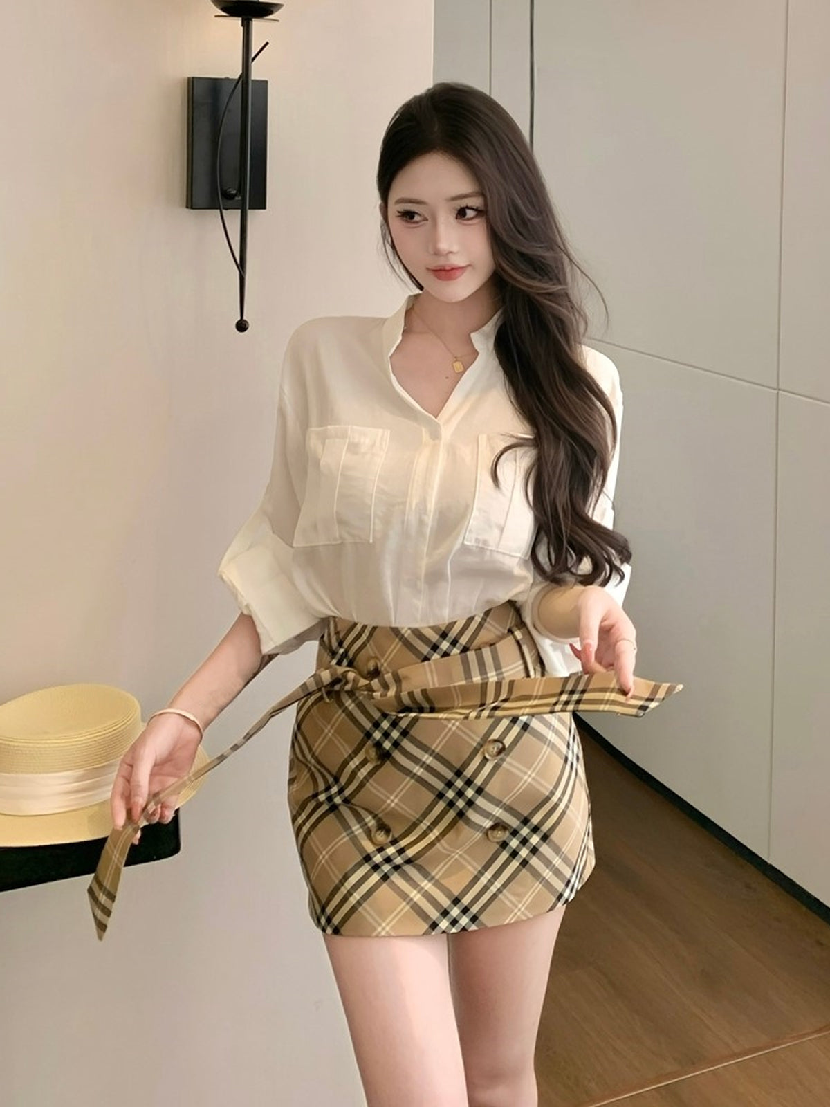 【凛】チェック柄スカート2点セット まとめ set】2色展開シャツ×チェック柄スカートセット Q8911 – NANASTYLE