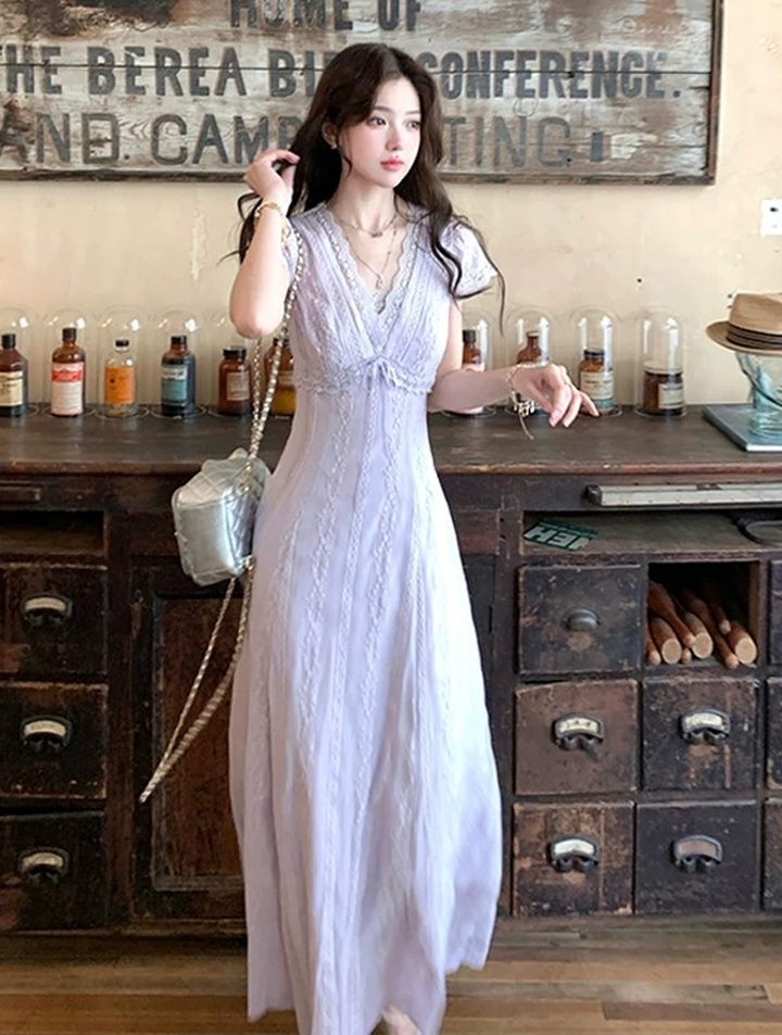 【dress】レースドッキングロングワンピース Q8532