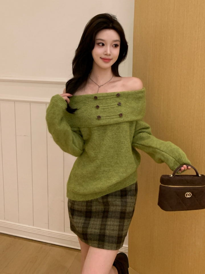 【tops】オフショルダーニットトップス Q9249
