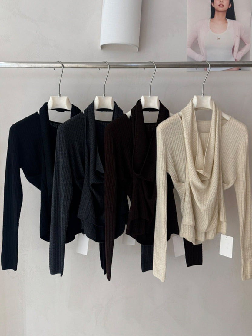 【tops】ドレープドネックニットトップス Q9156