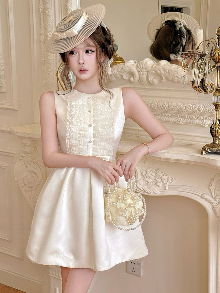 【dress】ノースリーブレースギャザーフリルワンピース Q8700
