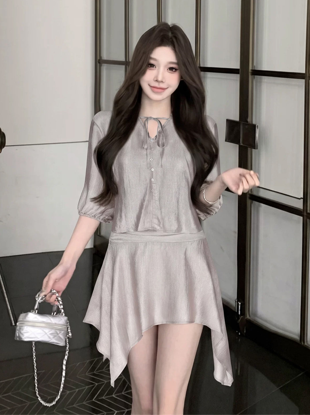 【dress】七分袖リボン付きワンピース Q8917