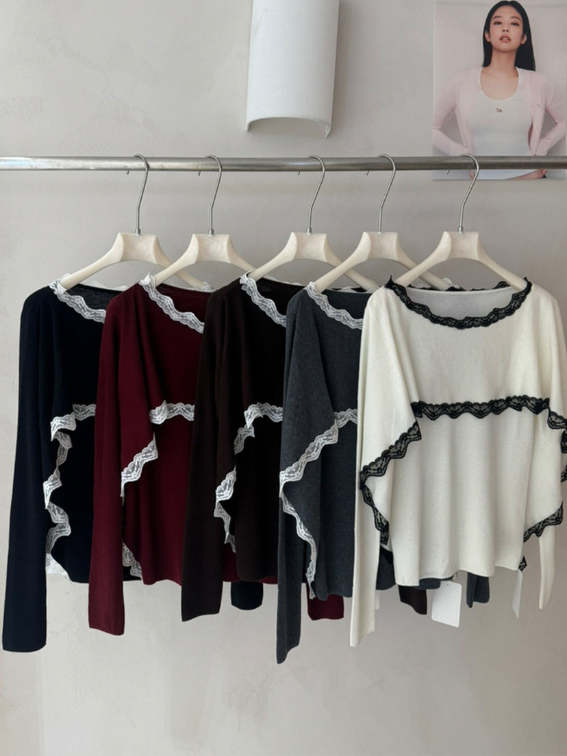 【tops】レースドッキングニットトップス Q9158