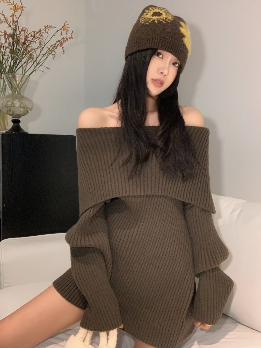 【tops】オフショルダーニットトップス Q9224