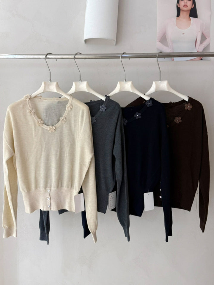 【tops】立体フラワー付きニットトップス Q9160